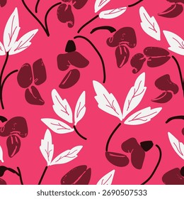 Floral brush strokes seamless pattern design. Lathyrus Odoratus vector illustration for fashion textile, graphics, backgrounds and crafts
