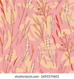 Patrón sin fisuras de pinceladas florales. Miscanthus sinensis Ilustración vectorial para textiles, gráficas, fondos y artesanías