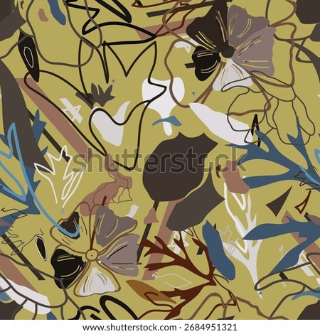 Floral brush strokes seamless pattern design for fashion textiles, graphics, backgrounds and crafts
