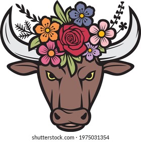 Floral bull head color (vector illustration)