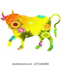 floral Bull silhouette vector image 