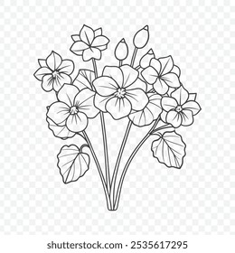 Bunch floral com bonito vetor de arte de linha de Nasturtium para desenhos criativos e ilustrações