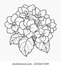 Floral Bunch with Begonia Detailed Line Art Vector Illustration of Elegant Flower Design in Black and White