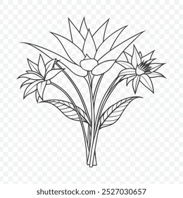 Floral Bunch with Bird of Paradise Line Art Vector Illustration for Elegant Nature Inspired Design