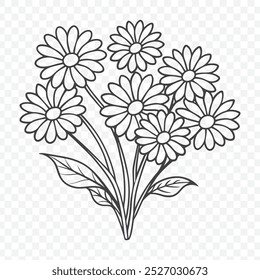 Bunch floral com Daisy e linha elegante ilustração vetor de arte de margaridas e flores em arte detalhada