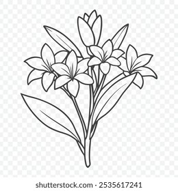 Bunch floral com ilustração de vetor de arte de linha tuberose elegante em estilo botânico detalhado