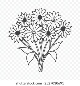 Floral Bunch Featuring Black Eyed Susan Line Art Vector Illustration of Detailed Flower Arrangement