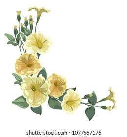 Floral bunch with yellow wild flowers.Vector flower bouquet, design element isolated on white background.Greeting floral card.