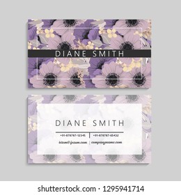 Floral business card design. Vintage flower pattern in modern style. .