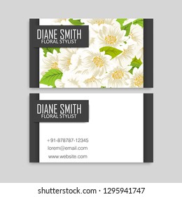 Floral business card design. Vintage flower pattern in modern style. .
