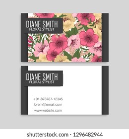 Floral business card design. Vintage flower pattern in modern style. .