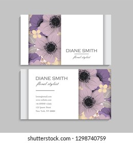 Floral business card design. Vintage flower pattern in modern style. .