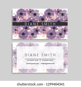 Floral business card design. Vintage flower pattern in modern style. .