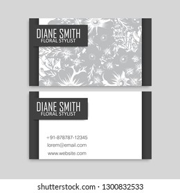 Floral business card design. Vintage flower pattern in modern style. .