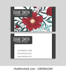 Floral business card design. Vintage flower pattern in modern style. .