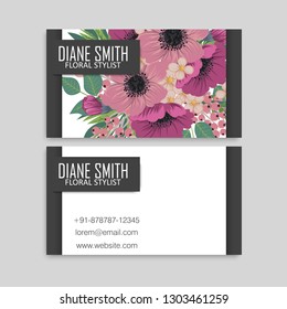 Floral business card design. Vintage flower pattern in modern style. .