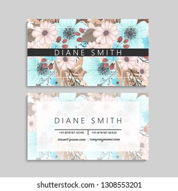 Floral business card design. Vintage flower pattern in modern style. .
