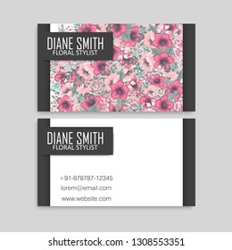 Floral business card design. Vintage flower pattern in modern style. .