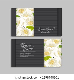 Floral business card template design on dark background,. Vintage flower pattern in modern style. .