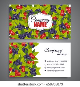 Floral business card template vector with berries