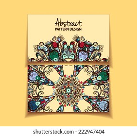 Floral business card. Texture is complete under mask. Identity with indian mandala ornament. Use for wallpaper, pattern fills, web page background, surface textures.