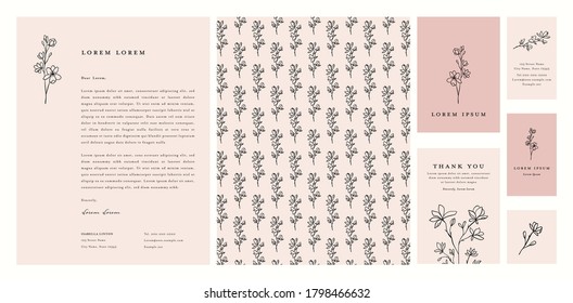 Floral Business Identity Stationery Collection with Letterhead, Thank Card and Business Card.