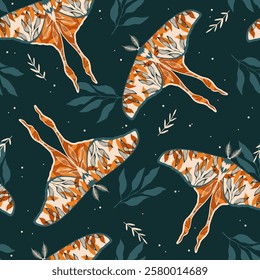 Floral butterflies vector seamless pattern. Boho wallpaper. 