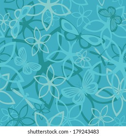 Floral butterfly abstract background, seamless. Vector illustration