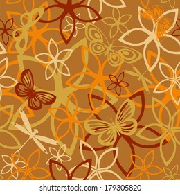 Floral butterfly abstract background, seamless. Vector illustration