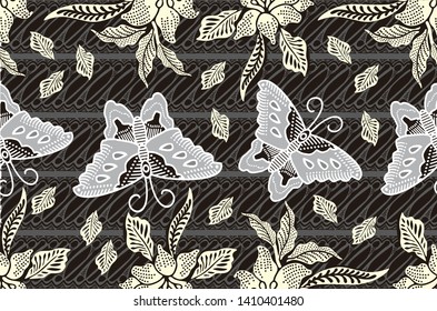Floral butterfly design. Indonesian Batik is a technique of wax-resist dyeing applied to whole cloth, or cloth made using this technique originated from Indonesia.