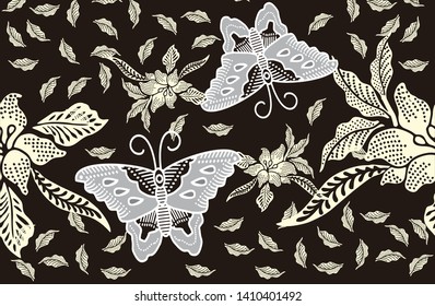 Floral butterfly design. Indonesian Batik is a technique of wax-resist dyeing applied to whole cloth, or cloth made using this technique originated from Indonesia.