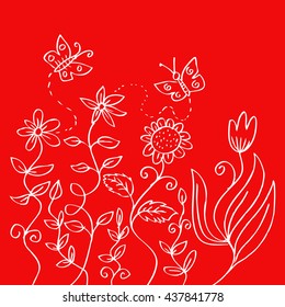  Floral with butterfly. Doodle style.