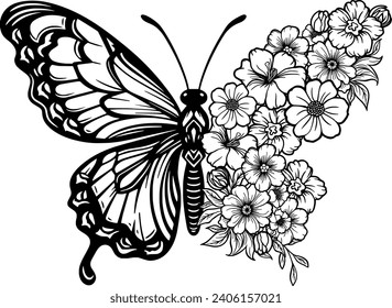 Floral Butterfly, Butterfly, Flower Butterfly Cricut Files, Butterfly Wildflowers Laser Cut File svg