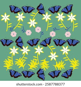 Floral And Butterfly Seamless Pattern