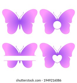 Floral butterfly. Vector set. Split monogram for text. Insect silhouette. Template for laser and paper cutting, printing on a T-shirt, mug. Flat style. Hand drawn decorative element for your design.