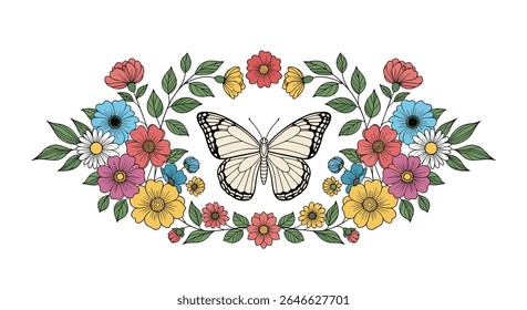 Ilustração de vetor de grinalda de borboleta floral para cartões de decoração convites presente envoltório pano de fundo
