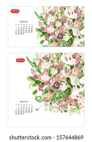 Floral calendar 2014, september. Design for two size of paper