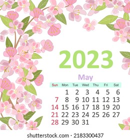 floral calendar 2023, may. cherry blossom frame 