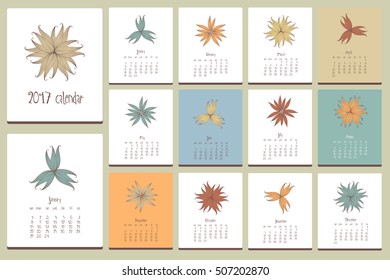 Floral calendar. Hand drawn doodle elements.