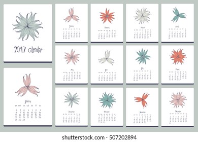 Floral calendar. Hand drawn doodle elements.