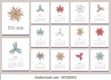 Floral calendar. Hand drawn doodle elements.