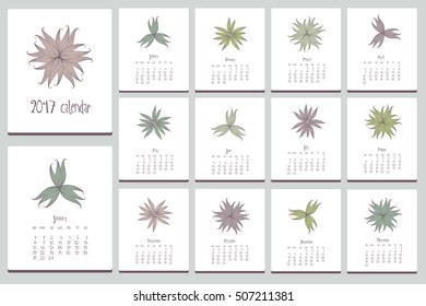 Floral calendar. Hand drawn doodle elements.
