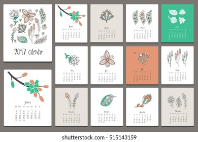 Floral Calendar Hand Drawn Doodle Elements Stock Vector (Royalty Free ...