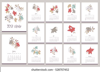 Floral calendar. Hand drawn doodle elements.