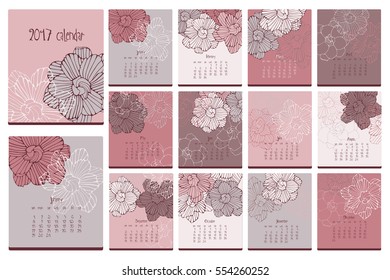 Floral calendar. Hand drawn doodle flowers.