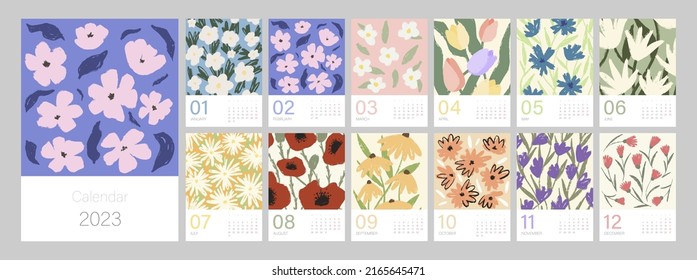 Floral Calendar Template 2023 Vertical Design Stock Vector (Royalty ...