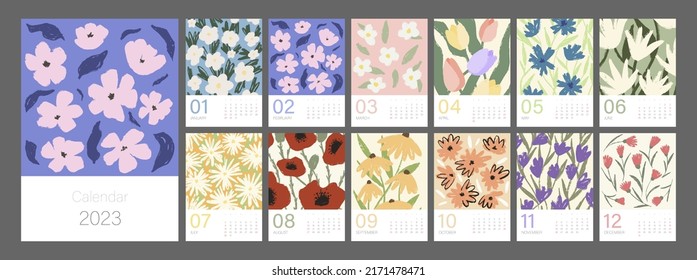 Floral Calendar Template 2023 Vertical Design Stock Vector (royalty 