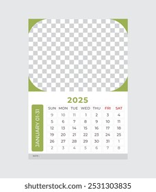 Floral calendar template for 2025 . Vertical design with birth month flowers. Vector illustration page template.