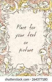 Floral Calla Lily background with empty space for text or picture. Card or invitation in vintage colors. Vector