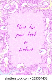 Floral Calla Lily background with empty space for text or picture. Card or invitation on pink background. Vector